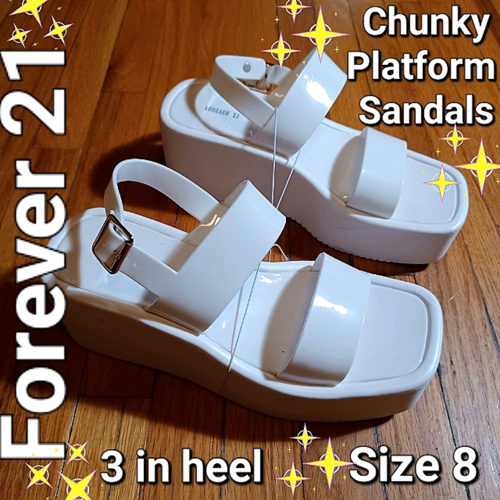 -💖Forever 21 White Chunky Platform Sandals - Picture 9 of 10